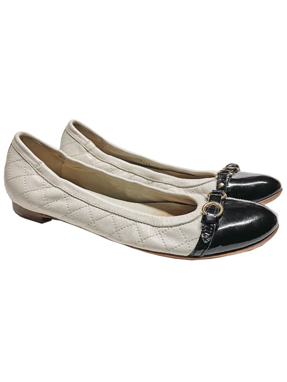 AGL Attilio Giusti Leombruni Cap Toe Ballet Flats EU 40.5 US 10.5 Ivory Quilted